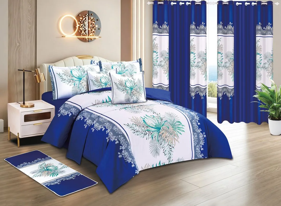 Parure Palmes Tropicales bleu roi et blanc