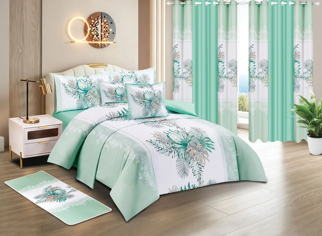 Parure Palmes Tropicales vert menthe et blanc